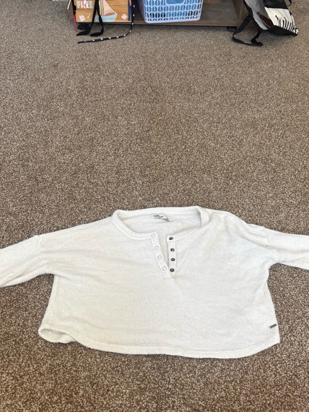 Hollister Cream Waffle-Knit Snap Henley Sweatshirt